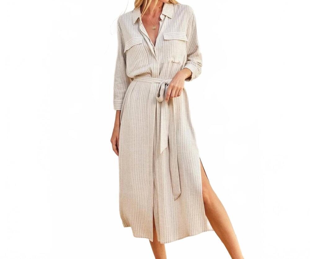 NEW DRESS FORUM pinstriped belted maxi shirt dress in striped